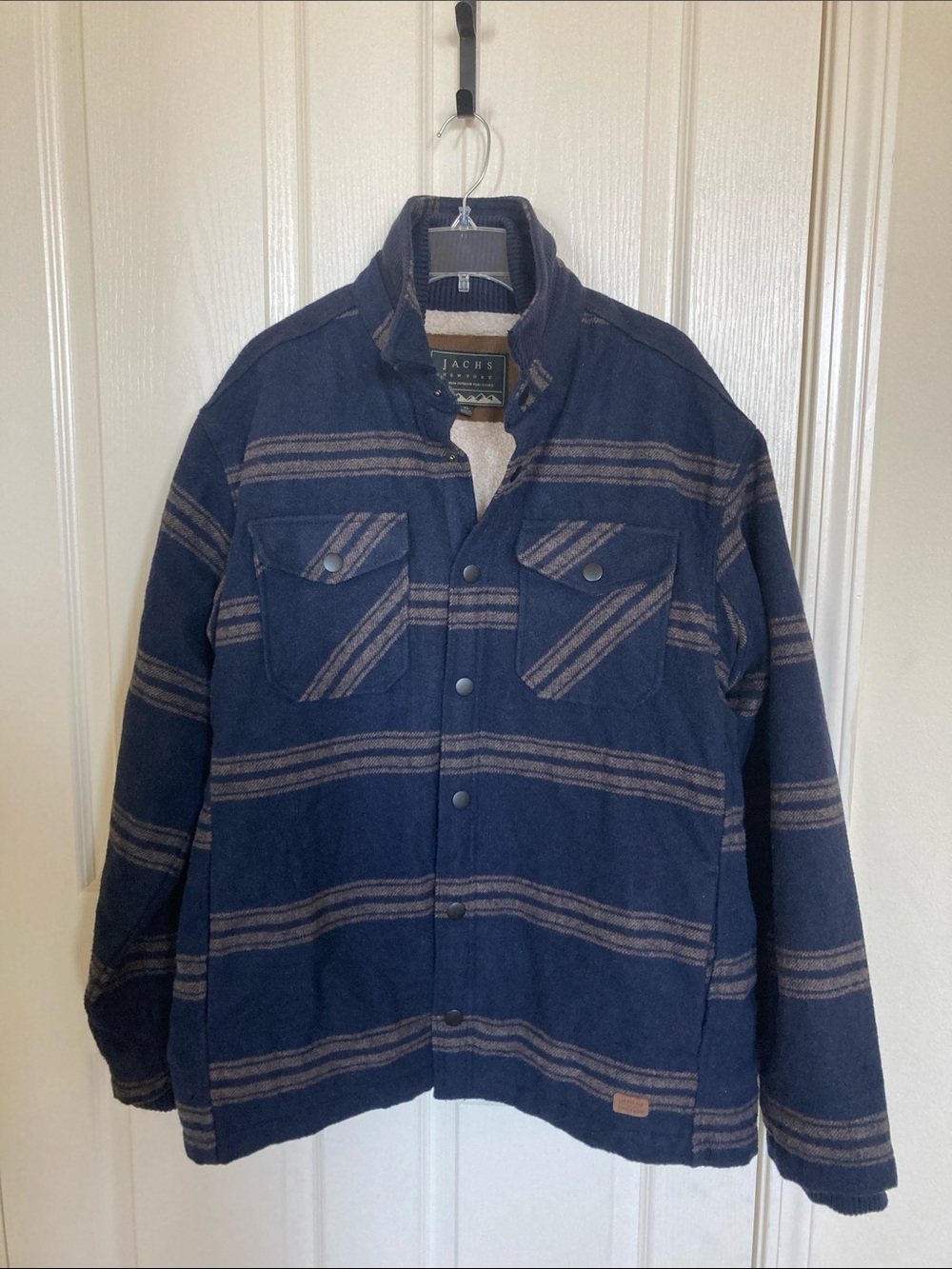 Jachs Navy and Tan Striped Shacket